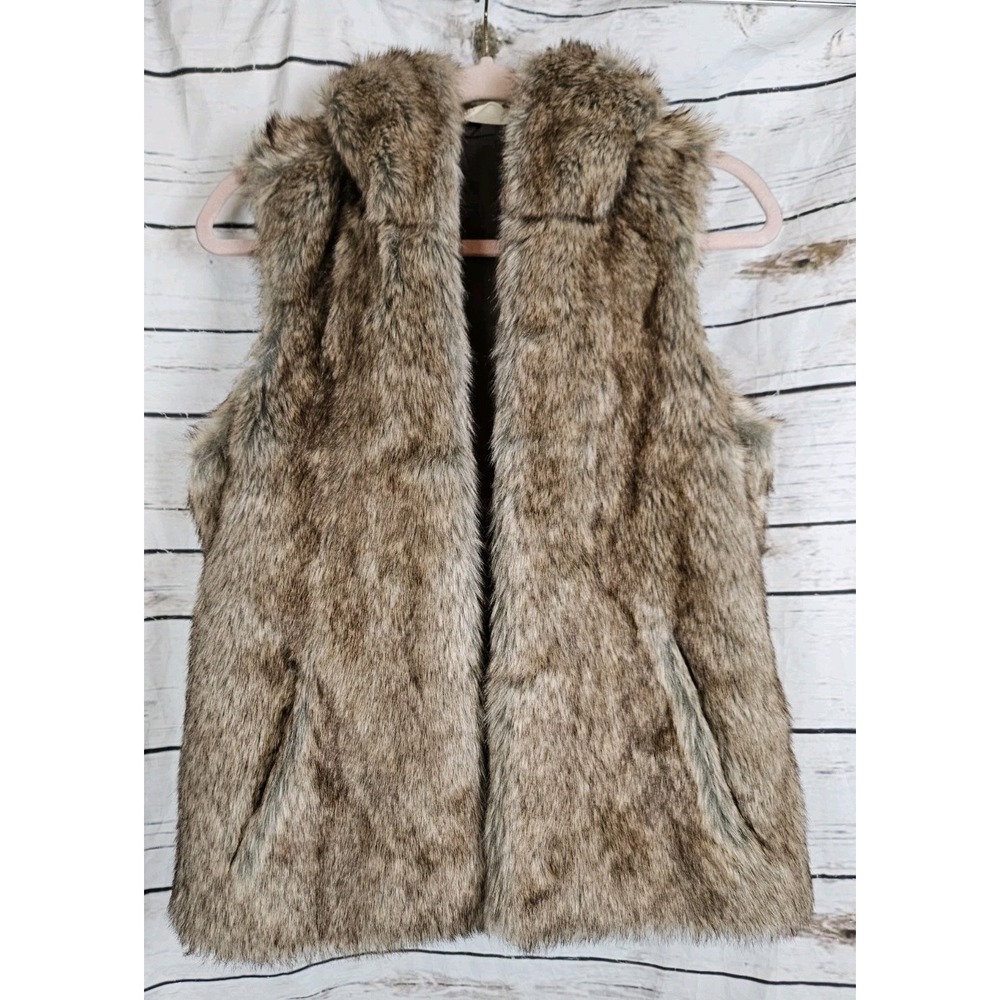 Hollister Faux Fur Hooded Vest S Gilet Boho Mob Wife Womens Sleeveless